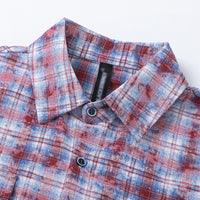 Distressed Washed Plaid Long-sleeved Shirt European And American Fashion Retro Tie-dye