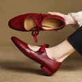 French-style Vintage Low-heeled Leather Shoes For Women Round Toe Low Cut
