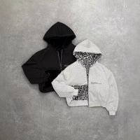 Hooded Hoodie Two Sides Can Wear Vintage Leopard Print Zipper Hoodie
