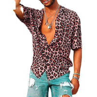 Men's Fashion Leopard Print Short Sleeve Shirt Casual Top