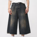 Wide Leg Retro Distressed Flared Cropped Pants