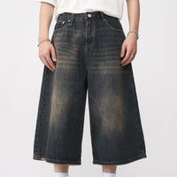 Wide Leg Retro Distressed Flared Cropped Pants