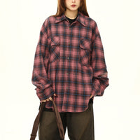 Womens Retro Ombre Lazy-Style Sophisticated Plaid Blouse
