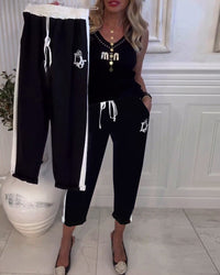 Women's Fashion Contrasting-Color Pocket Loose Casual Straight-Leg Pants