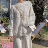 Laid-back Versatile Loose-fitting Openwork Knit Topultrathin