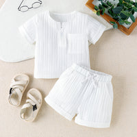 Solid Color And V-neck Short-sleeved Shorts Suit Two-piece Set