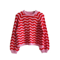 Round Neck Wave Striped Fashion Casual Women's Sweater