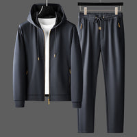 Contrast Color Men's Thickened Two-piece Suit Sweater Zipper Casual Suit