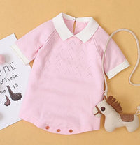 Short sleeve knitted solid color fart romper