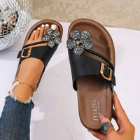 Women Flower Decor Slide Sandals Comfort Flats