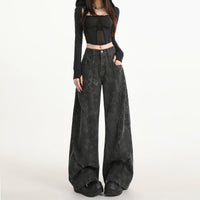 Women's Plus-Size Printed Pleated Straight-Leg Floor-Length Wide-Leg Pants