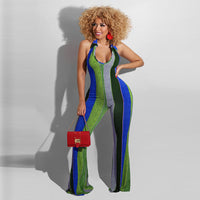 Sexy Striped Halter Jumpsuit With Horns