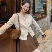 Solid-color Soft Chewy Braided Knit Cardigan For Women Autumnwinter