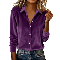 Versatile Solid-color Gold-velvet Shirt With A Lapel Collar
