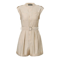 Casual pocket jumpsuit solid color sleeveless belt tide overalls