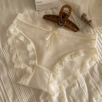 Lace Mesh Bow Transparent Underwear Women's Mid-waist Cotton Crotch Comfortable Traceless Ventilation Women's Briefs