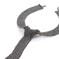 Rhinestone Hollow Mesh Surface Tie Pendant Necklace