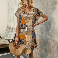 V-neck Patchwork Floral Dress Women