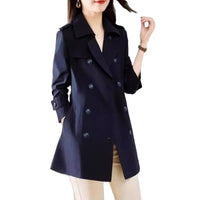 Women's Mid-length Trench Coat Double Breasted Fitted Waist Overcoat
