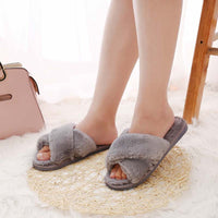 New style cross fur slippers women autumn and winter