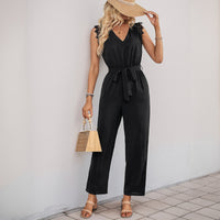 Stitching Lace V-neck Sleeveless Backless Jumpsuit