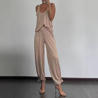 Womens Home Fitness Two-Piece Set Tank Top And Wide-Leg Pants