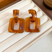 Vintage Maillard Style Wood & Resin Drop Earrings For Women, Gold Tone Twisted Knot Amber Resin Dangle Earrings, Retro Luxury Fashion Jewelry