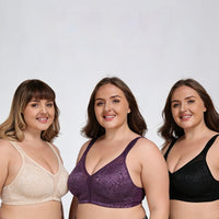 Embroidered Full-Cup Plus-Size Ultra-Thin Wireless Bra For Women