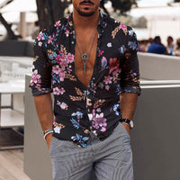 New Men's Lapel Casual Youth Printed Top