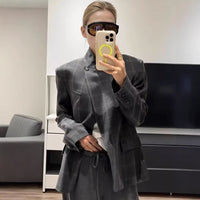 Womens Plaid Stand Collar Single-Breasted Long-Sleeve Casual Blazer