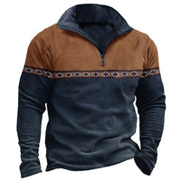 Retro Patchwork Polo Shirt Zipper Sweater Daily Outdoor Casual Top