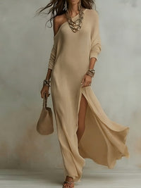 Elegant Long-Sleeve Knitted Split Dress For Women