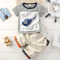 New Shoes, Stripes, Short Sleeves, Children's Sleeve, Casual Top and Trousers for the Summer of