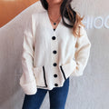 Casual Loose V-neck Solid Color Pocket Street Style Cardigan Sweater