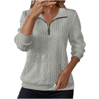 Womens Casual Lapel-collar Zip-up Long-sleeve Hoodie With Pockets