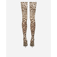 Pointed-toe High-heeled Leopard-print Ultra-long Knee-high Stretch Boots
