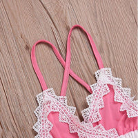 Watermelon printed lace halter halter romper