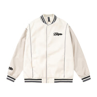 Towel Embroidered Rugby Pattern Leather Sleeve Stitching Jacket Coat