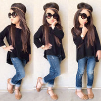 Black Long T-Shirt Blue Jeans Children's Suit