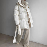 Casual Waist Tight Skinny Slimming Hooded Mid-length Bread Cotton-padded Jacket