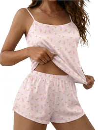 Strap-printed Loose-fitting Short-sleeve Shorts Set