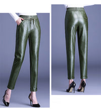 PU Leather High Waist Harem Pants With Small Feet Casual Fashion Elastic