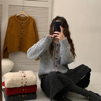 New Retro Soft Glutinous Handmade Stitching Round Neck Sweater Coat For Women