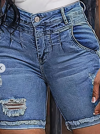 Women's Plus Size Ripped Denim Shorts High Stretch