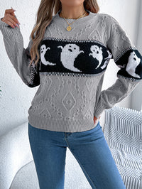 Women Ghost Color Block Long Sleeve Pullover Sweater