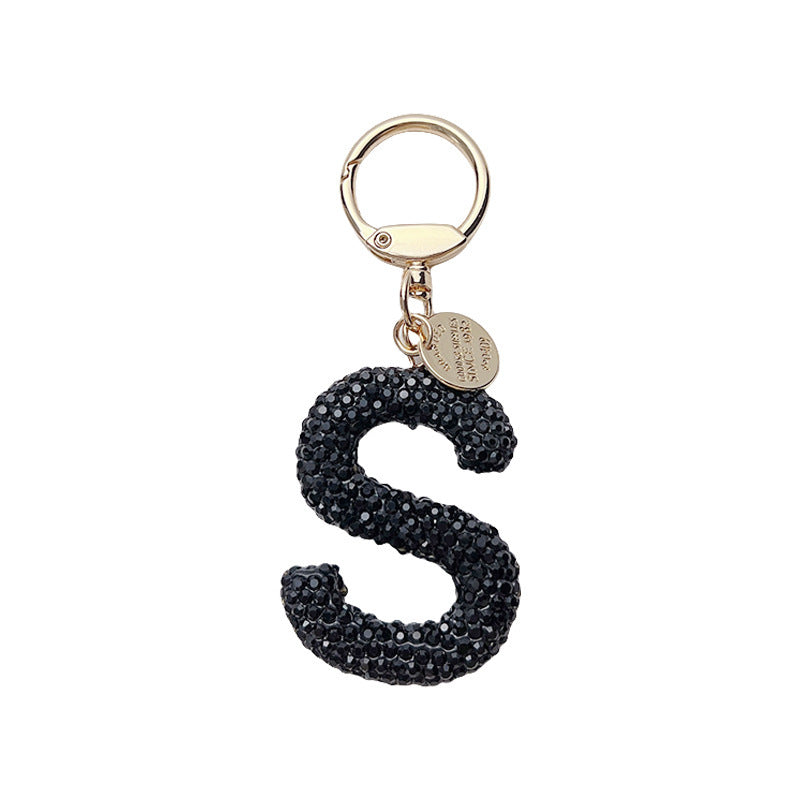 Black Clay Letter Keychain With Diamond