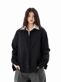 Lapel Floral False Two-piece Patchwork Loose White Long Sleeve Shirt Coat