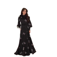 Retro Print Long-Sleeve Bow-Knot Dress