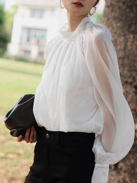Chiffon Shirt Tie Sunscreen Western Style Small Shirt Top Women