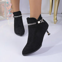 Fleece-lined Womens Shoes, Pointed-toe Stiletto Booties Short Shaft